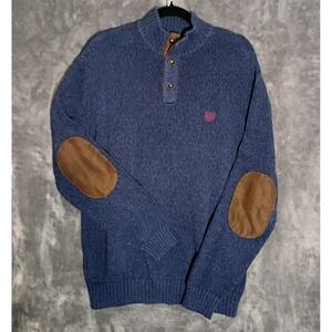 Chaps Classic-Fit‎ Mockneck Sweater in Navy Twist w/elbow Patches, Men's L